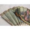 Abanico antiguo con varillas de hueso y motivos musicales - 18 cm