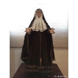Talla Dolorosa Siglo XVIII - Escultura Religiosa con Vestimenta de Terciopelo