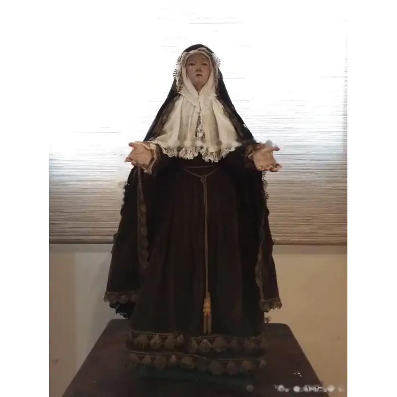 Talla Dolorosa Siglo XVIII - Escultura Religiosa con Vestimenta de Terciopelo