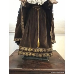 Talla Dolorosa Siglo XVIII - Escultura Religiosa con Vestimenta de Terciopelo