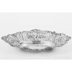 Panera Antigua Plata Estilo Luis XVI - Decoración Floral y Querubines 35 cm