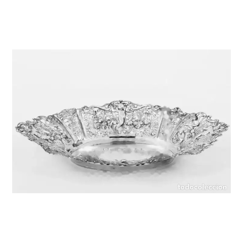 Panera Antigua Plata Estilo Luis XVI - Decoración Floral y Querubines 35 cm