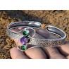 Brazalete Artesanal de Plata 925 con Amatista y Diopsido - Diseño Texturizado
