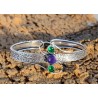 Brazalete Artesanal de Plata 925 con Amatista y Diopsido - Diseño Texturizado