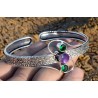 Brazalete Artesanal de Plata 925 con Amatista y Diopsido - Diseño Texturizado
