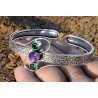 Brazalete Artesanal de Plata 925 con Amatista y Diopsido - Diseño Texturizado