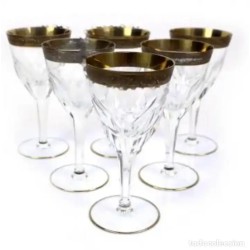 Juego de Seis Copas de Cristal Tallado con Borde Dorado - Elegancia Vintage