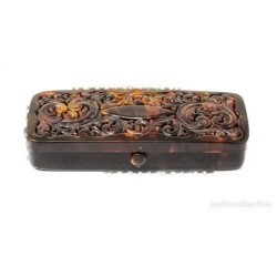 Caja Antigua de Símil Carey Calado - Joyero Vintage con Motivos Vegetales