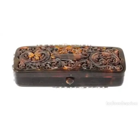 Caja Antigua de Símil Carey Calado - Joyero Vintage con Motivos Vegetales
