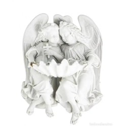 Benditera Antigua de Biscuit Blanco con Ángeles - Pila de Agua Bendita Vintage