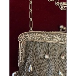 Bolso Vintage de Malla de Plata con Perlas Colgantes - Monedero Art Nouveau