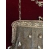 Bolso Vintage de Malla de Plata con Perlas Colgantes - Monedero Art Nouveau