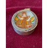 Medalla Religiosa Virgen con Niño sobre Nácar - Relicario Ovalado de Plata