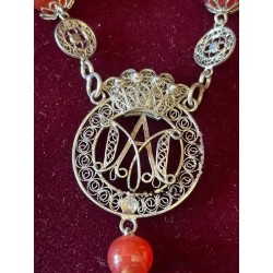 Rosario Antiguo de Cuentas de Ámbar y Plata Filigrana - Estuche Original Siglo XIX