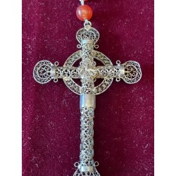 Rosario Antiguo de Cuentas de Ámbar y Plata Filigrana - Estuche Original Siglo XIX