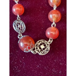 Rosario Antiguo de Cuentas de Ámbar y Plata Filigrana - Estuche Original Siglo XIX