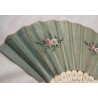 Abanico antiguo con varillas de hueso y motivos musicales - 18 cm