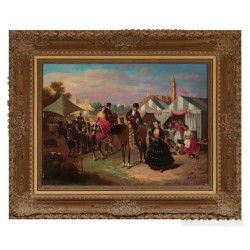 Óleo sobre Tabla Feria de Sevilla - Escena Costumbrista Andaluza Siglo XX