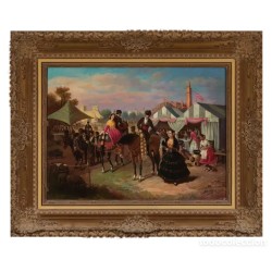 Óleo sobre Tabla Feria de Sevilla - Escena Costumbrista Andaluza Siglo XX