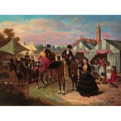 Óleo sobre Tabla Feria de Sevilla - Escena Costumbrista Andaluza Siglo XX