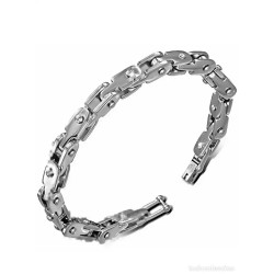 Pulsera Masculina Estilo Cadena de Bicicleta - Acero Pulido con Detalles Cristal