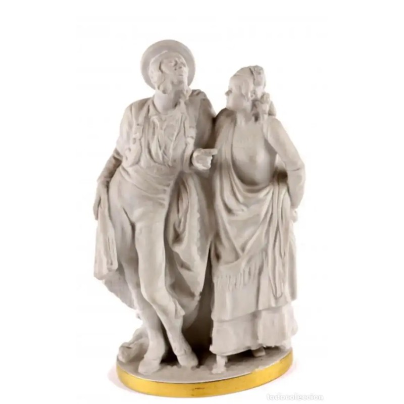 Figura de Biscuit Blanco Pareja Goyesca - Elegante Porcelana Mediados Siglo XX