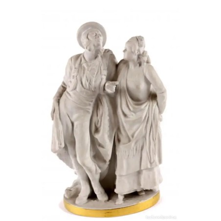 Figura de Biscuit Blanco Pareja Goyesca - Elegante Porcelana Mediados Siglo XX