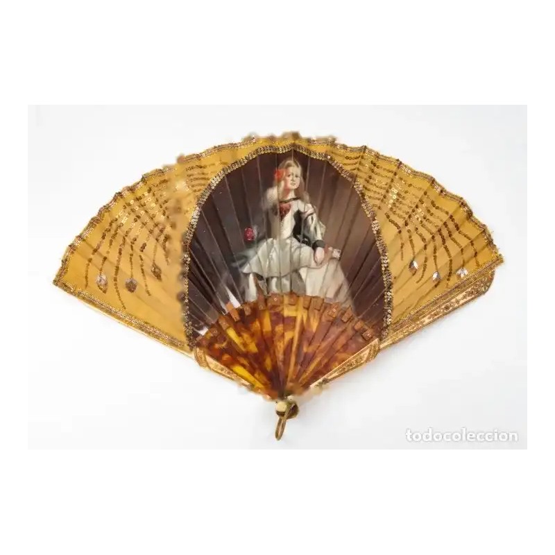 Abanico Vintage Menina - Obra de Arte Histórica en Carey y Hueso con Detalle Pintado Abanico Vintage Menina - Obra de Arte Histórica en Carey y Hueso con Detalle Pintado