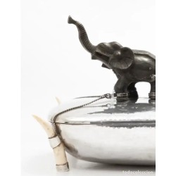Elegante Recipiente Vintage de Plata con Elefante - Pieza de Colección de Mediados del Siglo XX