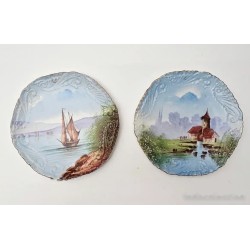 Pareja de Platos Decorativos de Porcelana de Limoges - Paisajes Pintados a Mano