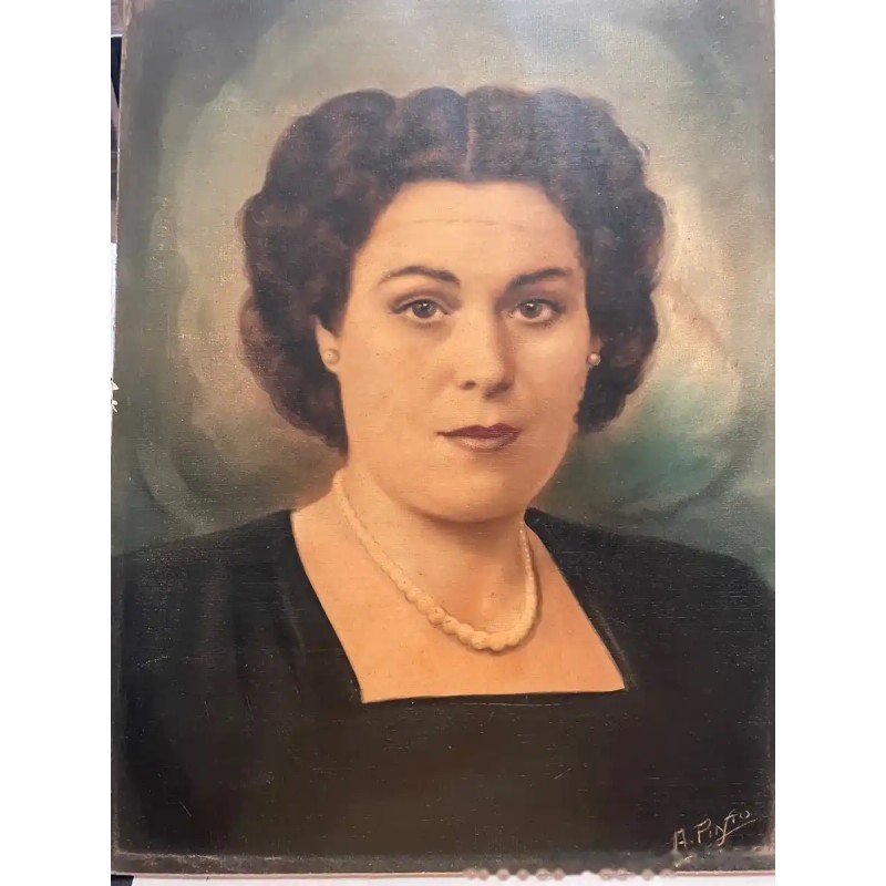 Retrato Vintage de Dama Elegante - Óleo sobre Madera de Mediados del Siglo XX Retrato Vintage de Dama Elegante - Óleo sobre Madera de Mediados del Siglo XX
