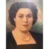 Retrato Vintage de Dama Elegante - Óleo sobre Madera de Mediados del Siglo XX