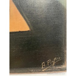 Retrato Vintage de Dama Elegante - Óleo sobre Madera de Mediados del Siglo XX