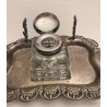 Tintero Vintage de Metal Plateado con Frasco de Cristal Tallado
