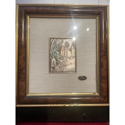 Cuadro de Plata Repujada Italiano - Escena Paisajística de Fabiani