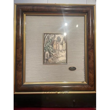Cuadro de Plata Repujada Italiano - Escena Paisajística de Fabiani