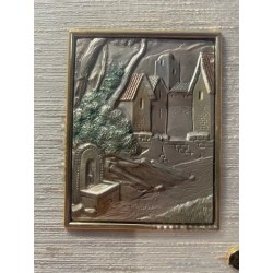 Cuadro de Plata Repujada Italiano - Escena Paisajística de Fabiani