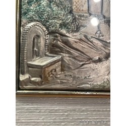 Cuadro de Plata Repujada Italiano - Escena Paisajística de Fabiani