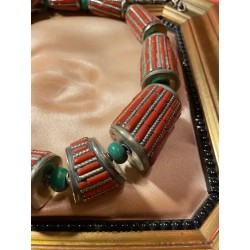 Collar Étnico de Plata Tibetana con Coral y Turquesa - Pieza de Joyería Artesanal