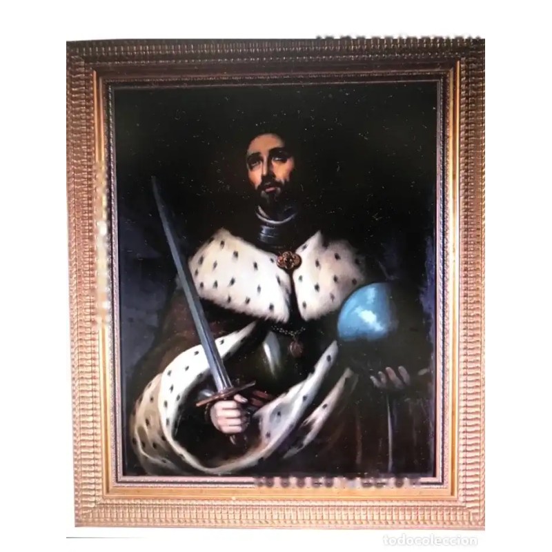 Antiguo Oil Rey San Fernando S.Xix - Pintura religiosa histórica