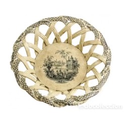 Cesto de Loza Estampada Siglo XIX - Cartuja Pickman Decoración Sepia 24cm