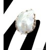 Anillo Artesanal con Perla Barroca Natural 27x18mm - Plata 925 Bicolor con Gemas