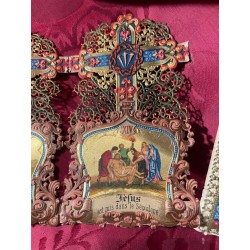 Vía Crucis Antiguo Policromado Estación XIV - Pieza Religiosa Ornamentada