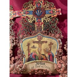 Vía Crucis Antiguo Policromado Estación XIV - Pieza Religiosa Ornamentada