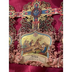 Vía Crucis Antiguo Policromado Estación XIV - Pieza Religiosa Ornamentada
