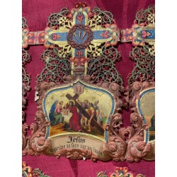 Vía Crucis Antiguo Policromado Estación XIV - Pieza Religiosa Ornamentada