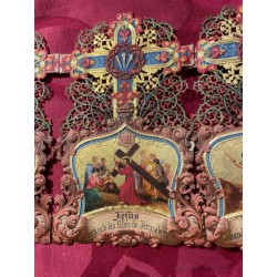 Vía Crucis Antiguo Policromado Estación XIV - Pieza Religiosa Ornamentada