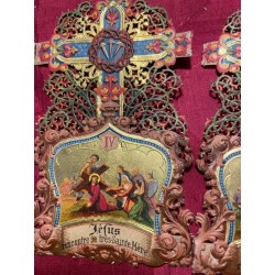 Vía Crucis Antiguo Policromado Estación XIV - Pieza Religiosa Ornamentada