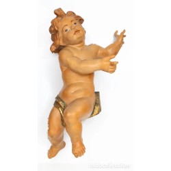 Pareja de figuras en madera tallada, policromada y dorada, niños