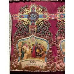 Vía Crucis Antiguo Policromado Estación XIV - Pieza Religiosa Ornamentada